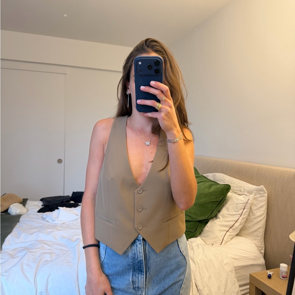 Elegant Women's Tan Vest Blouse